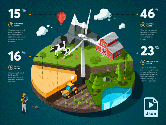 Agricultural Infographic Lottie Json Web Animation agricultural agriculture animation chart ecology farm field graph industry infographic infographics isometric json land lottie nature pie vector web windmill