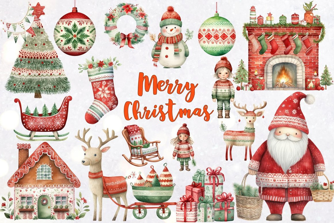 Merry Christmas Watercolor Clipart by Urban Fonts on Dribbble