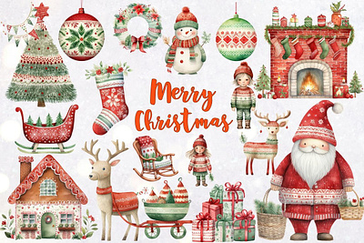 Merry Christmas Watercolor Clipart cute santa clipart