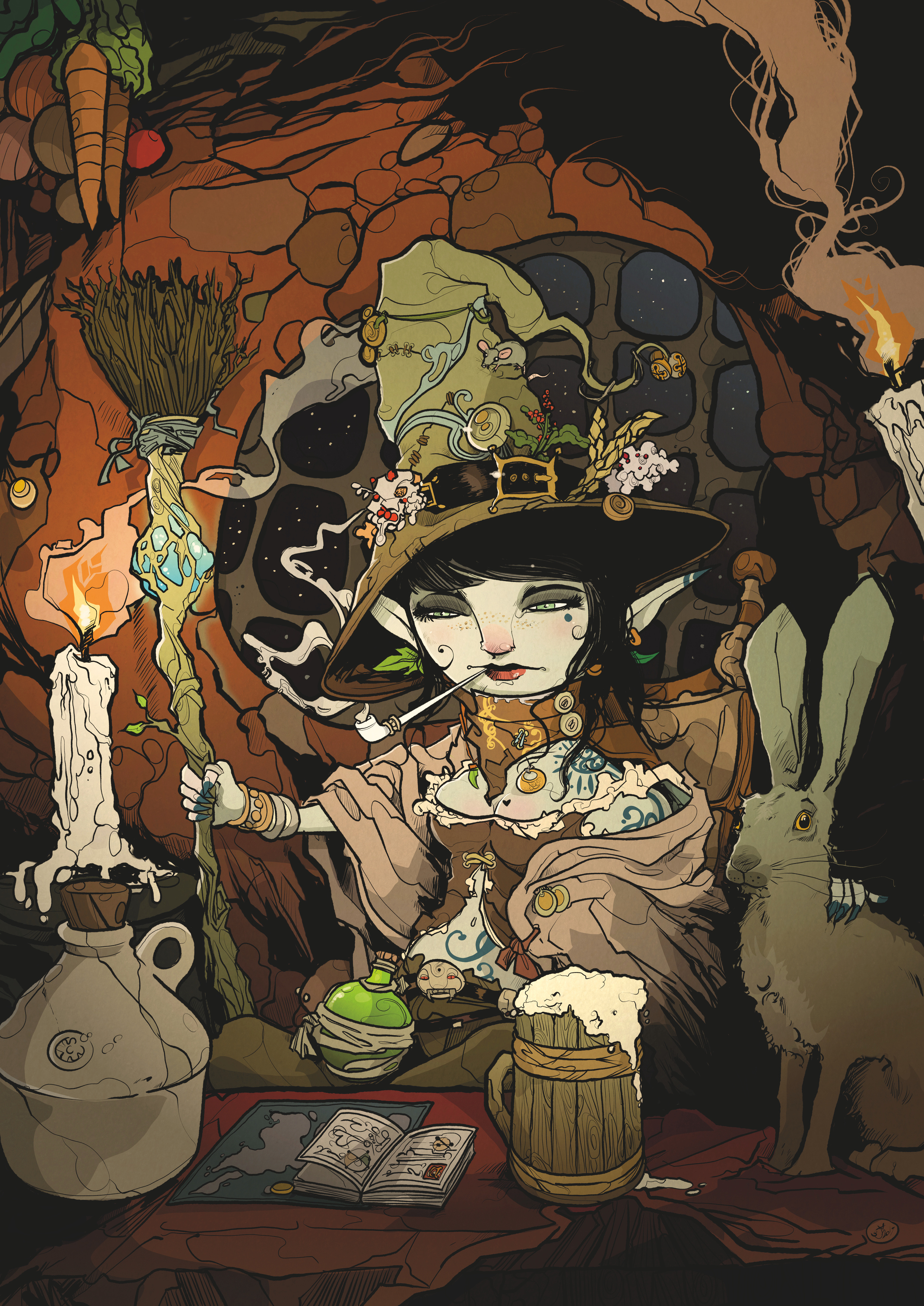 Witch & Hare animal art artwork character drawing drawn fantasy hare illustration witch