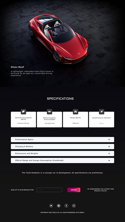 Tesla Roadster car description graphic design product roadster specification tesla ui