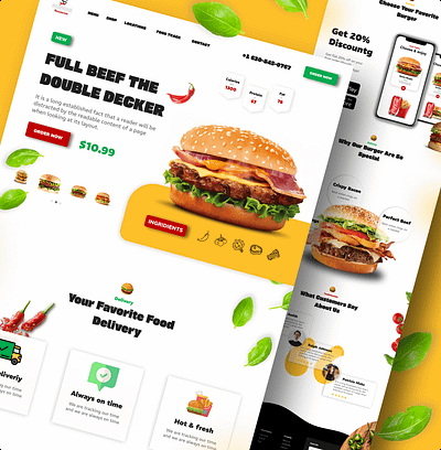 Fast Food Inspired By - Mateuszmadura 3d animation branding burger delivery fast food figma food graphic graphic design logo motion graphics order ui ux web design