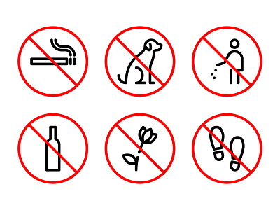Park prohibition signs design forbidden icon iconography line outline park pictogram prohibition rules sign