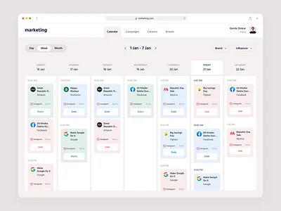 Marketing Calendar calendar clean design interaction marketingtools minimal product design schedule ui ui design user interface web design web page web ui