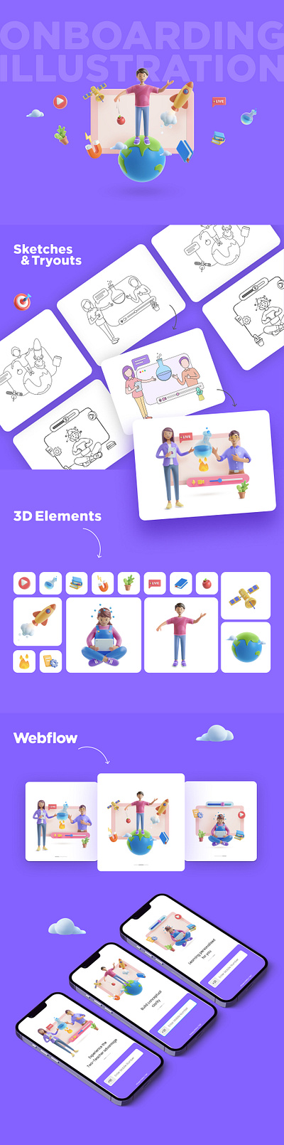 Onboarding 3D Illustratations 3d blender branding design figma figmadesign illustration minimal ui