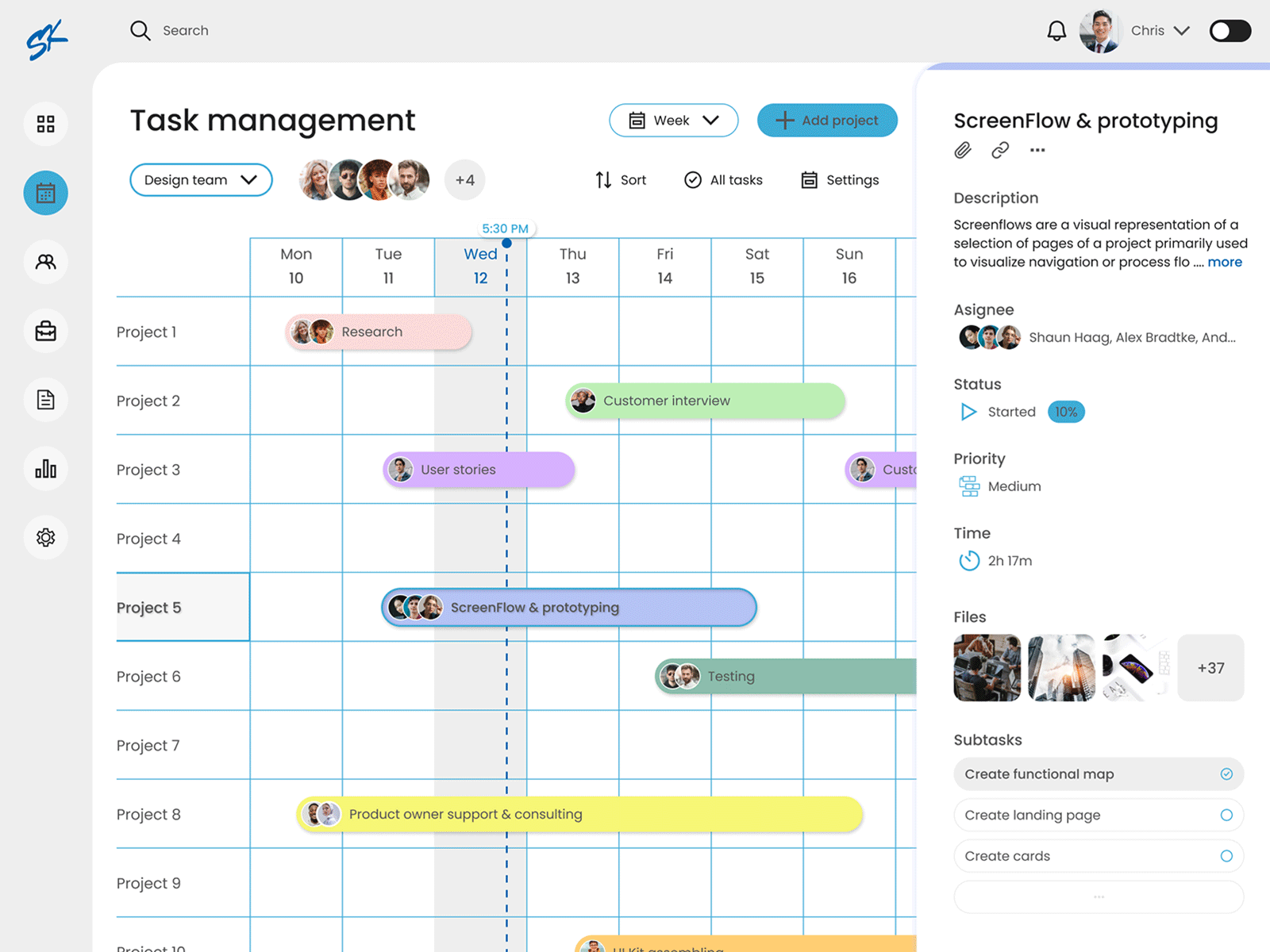 Dashboard / Task management chart dark theme dashboard design light theme table task management ui ux