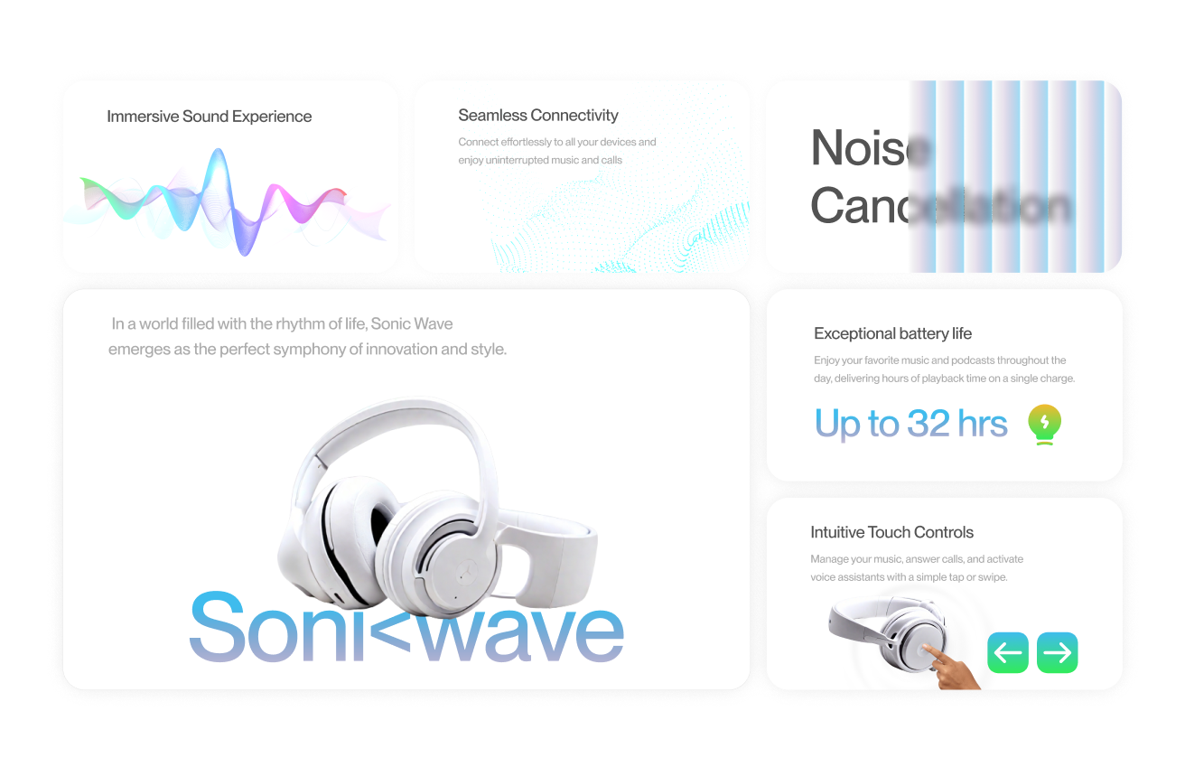 Soni<wave - Product Features UI 3d animation branding design logo motion graphics ui ux