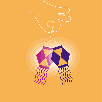 Happy Diwali diwali festival glow hand lanterns lights pop colours vector art yellow