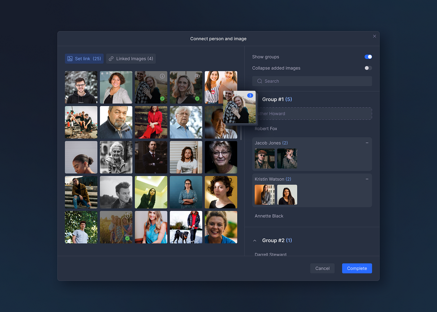 Modal window for connecting person and image by Haruhi Takashima on ...