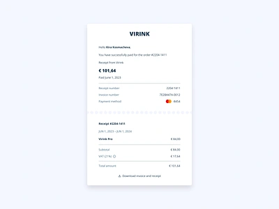 Daily UI 017 — Email Receipt clean concept daily ui daily ui challenge dailyui email email receipt inbox message minimal pay post product design snow subscription ui ui design ux design virink white