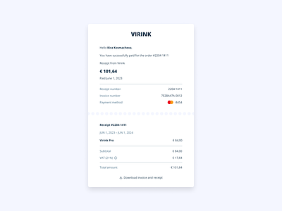 Daily UI 017 — Email Receipt clean concept daily ui daily ui challenge dailyui email email receipt inbox message minimal pay post product design snow subscription ui ui design ux design virink white