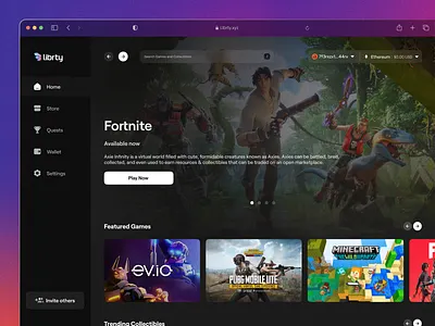 Librty.xyz Gaming webapp UI app branding creative crypto design gamer games gaming graphic design illustration librty logo player ui user interface ux vector web3 webapp website