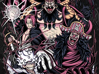 Yonkou Exlusive Design by Sickness_id akagami no shanks buggy gear5 gear5 luff kurohige luffy monkeydluffy new yonkou onepiece onepiece design pirates shanks teach tshirt illustration yonkou yonkou new generation
