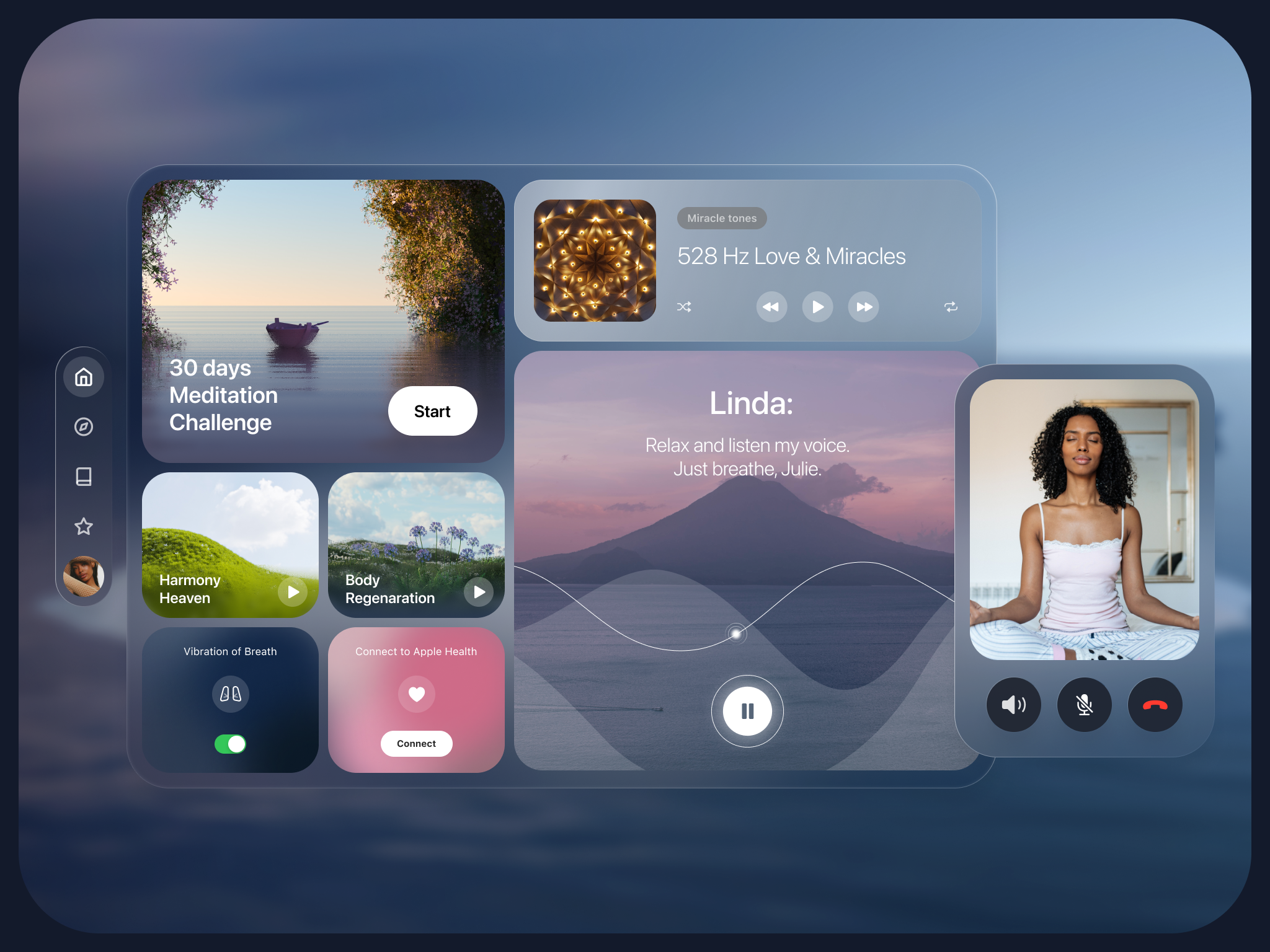 AI Meditation teacher for Apple Vision Pro app apple card challenge design health ios meditation ui wellness