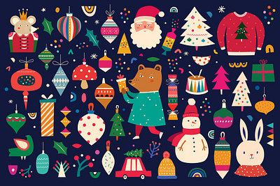 Funny CHRISTMAS collection banner bear card christmas christmas collection christmas decoration christmas pattern greeting card greeting illustration holiday illustration invitation merry christmas new year pattern png santa claus snowman symbol vector