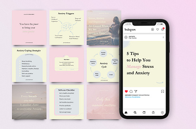 Mental Health Canva Social Media Templates affirmations anxiety canva graphic design inspiring instagram instagram posts instagram story instagram templates mental health pastel pink quotes self care social media design social media posts social media stories stress therapist wellness