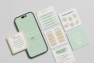 Mental Health Instagram Templates in Canva affirmations branding canva earth tones graphic design infographic inspirational instagram instagram post instagram story journalling mental health nature positivity reminders self care social media design social media templates therapists wellness