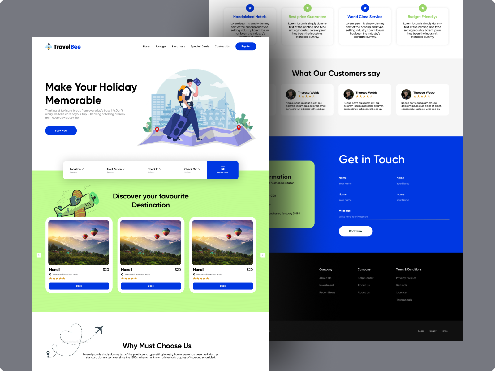 TravelBee - Travel Landing Page 999watt blue branding graphic design green holiday illustration landing page travel ui ux