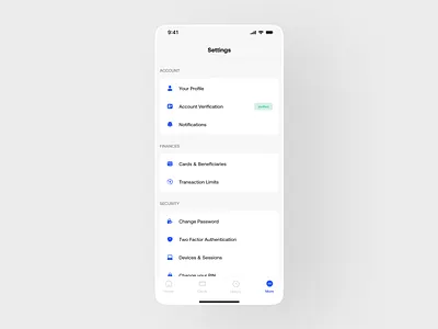 Minimalist Settings Page add to contact card design contact sharing corporate profile ecommerce menu minimalism mobile design mobile ui profile settings share contact smart business card ui