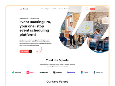 Event Scheduling landing page design b2c business b2c landing page booking brand branding event booikng event card event scheduling graphic design header section hero area hero section landing page design new web page design shohidul site ui uiux webdesing website