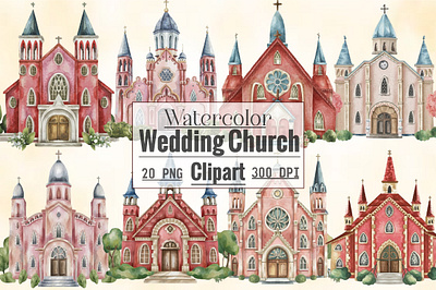 Watercolor Wedding Church Clipart animation branding design graphic design illustration logo motion graphics retro t shirt design vector watercolor png