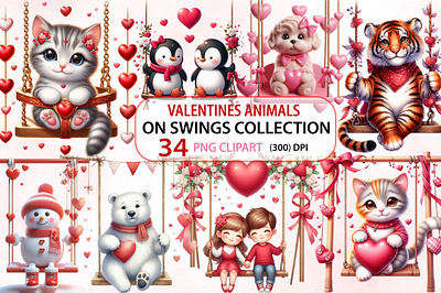 Valentine’s Animals On Swings Collection birthday rainbow