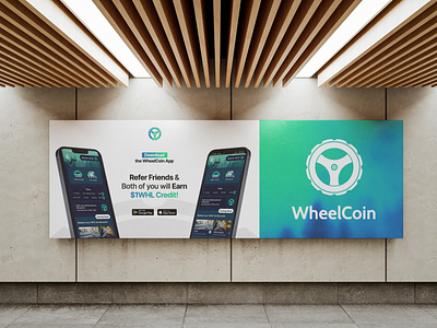 Move to Earn referral program banner design for WheelCoin web3 app application banner banner design brand design branding colourful design graphic design marketing move to earn post post design poster poster design promo referral social media ui web3