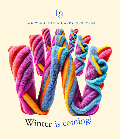 Winter is coming thema. 3d colourful graphic design happy new year knitting knitting rope mailing rope typography