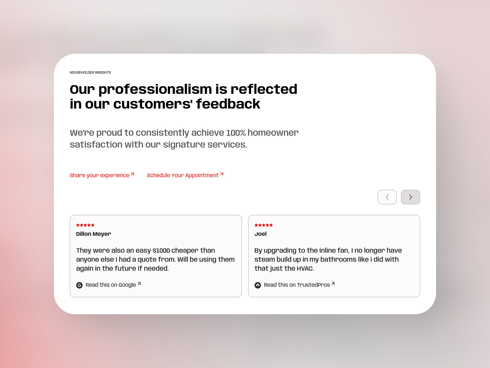 HVAC Review/Testimonial section by Rootover HVAC  Design Agency on Dribbble