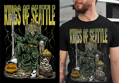 Kings Of Seattle artwork basketball bones bulls cartoon design illustration jordan kabe king lakers lebrown mlb nba nfl seattle skeleton skull space needle warren lotas