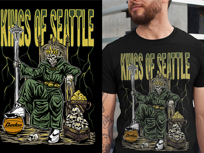 Kings Of Seattle artwork basketball bones bulls cartoon design illustration jordan kabe king lakers lebrown mlb nba nfl seattle skeleton skull space needle warren lotas