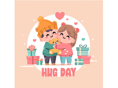 Hand Drawn Hug Day Illustration celebration couple day event friend hug illustration love relationship romantic valentine vector
