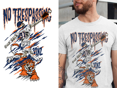 N o Trespassing artwork baseball bones cartoon design home run illustration jordan logo mlb nba nfl skeleton skull tiger tshirt warren lotas