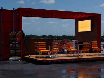 Container Fast Food 3d animation artist 3d branding container kiosque motion graphics paysage stand