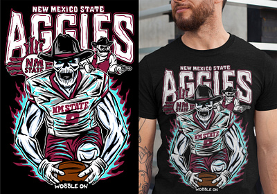 Wobble On! aggies america american football apparel artwork bones cartoon design illustration logo mlb nba new mexico nfl skeleton skull tshirt warren lotas