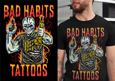 Bad Habits artwork bones cartoon dark art design illustration logo machine removal skeleton skull tattoo tribal tshirt warren lotas