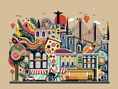 City Illustration for Print banner city graphic design illustration lisbon pizza print social media