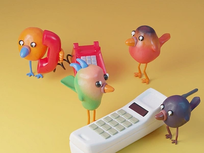 Four Calling Birds 3d animation bird blender christmas clay claymation cute mobile phone stopmotion