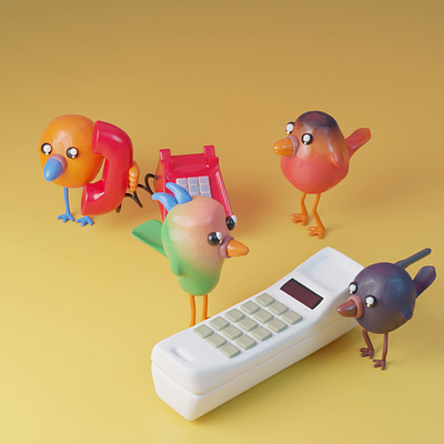 Four Calling Birds 3d animation bird blender christmas clay claymation cute mobile phone stopmotion