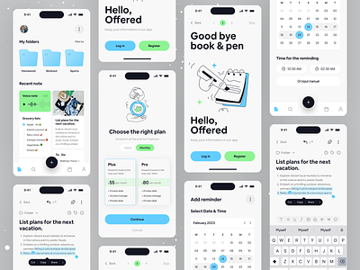 Note App UI app calendar design export folder illustration ios app minimal note note app note app ui ofspace reminder save subscription ui voice nnote
