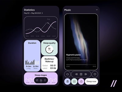 Sleep Tracker Mobile iOS App android app app design app interaction dark theme dashboard design interface ios mobile mobile app monitor product design sleep statistics track tracker ui ux