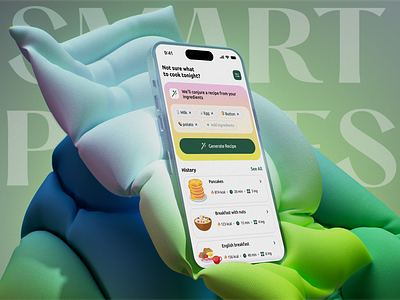 Smart Plates: Mobile app UX/UI Design ai app design food futuristic green meal planner mobile mobile app mobile app design mobile design mockup planner platform recipe generator smart smart app ui ux visual design