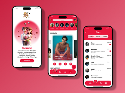 CUPID - DATING APP app design branding challenge connectandconquer cupidquest datingchallenge designtrend graphic design heartfeltconnections illustration lovequest matchmagicchallenge matchmakerchallenge mobiledesign romanticjourney soulmatesearch uiux