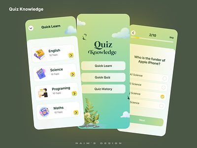 Quiz App Ui animation design figma game illustration mobile app naim sarvaiya quiz ui