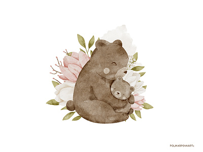 Cute mom bear illustration animals bear illustration flower kids illustration mom baby mom bear