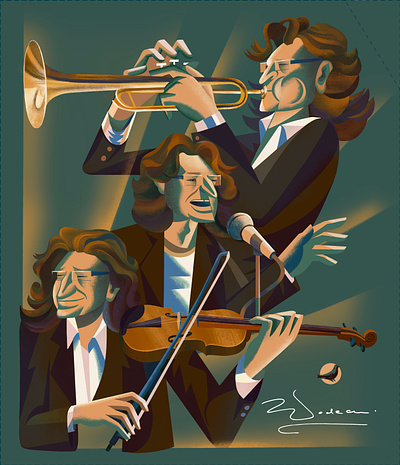 Zbigniew Wodecki portrait illustration instruments jazz mural music polish portrait scene singing trumpet violin wodecki