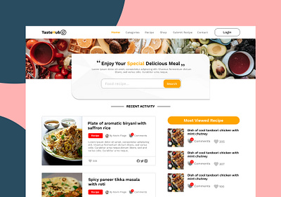 Food Recipe Web Design animation app design branding design graphic design illustration logo ui ui desgin ui interface ux design vector web design
