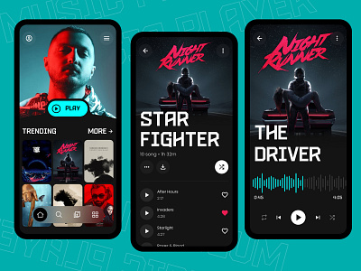 Music Player App UI animation bottom navigation branding button dark design graphic design graphy illustration iphone logo menu minimal music music streaming player profile typo typography ui