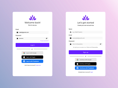 Web Sign up & Login Page gradient logo ui ui ux design ux website