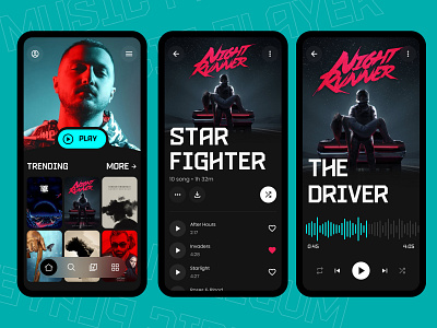 Music Player App UI animation app banner branding clean cover design figma illustration logo minimal music music player player stream trending typography ui ux vivid